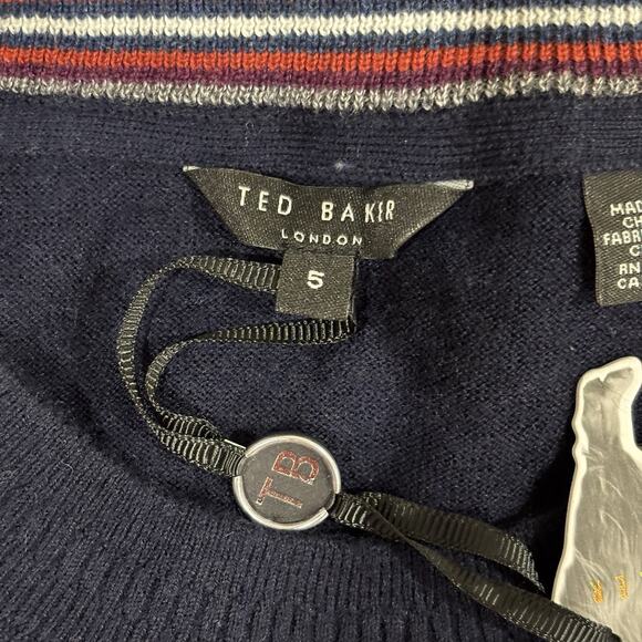 NWT Ted Baker London Men’s Size 5 (XL) Navy Blue Wool Cashmere Crewneck Sweater - Picture 2 of 5